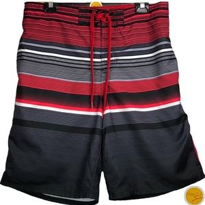 OP Swim Trunks with Mesh Lining Black, Red Grey & White Size M (32-34) EUC